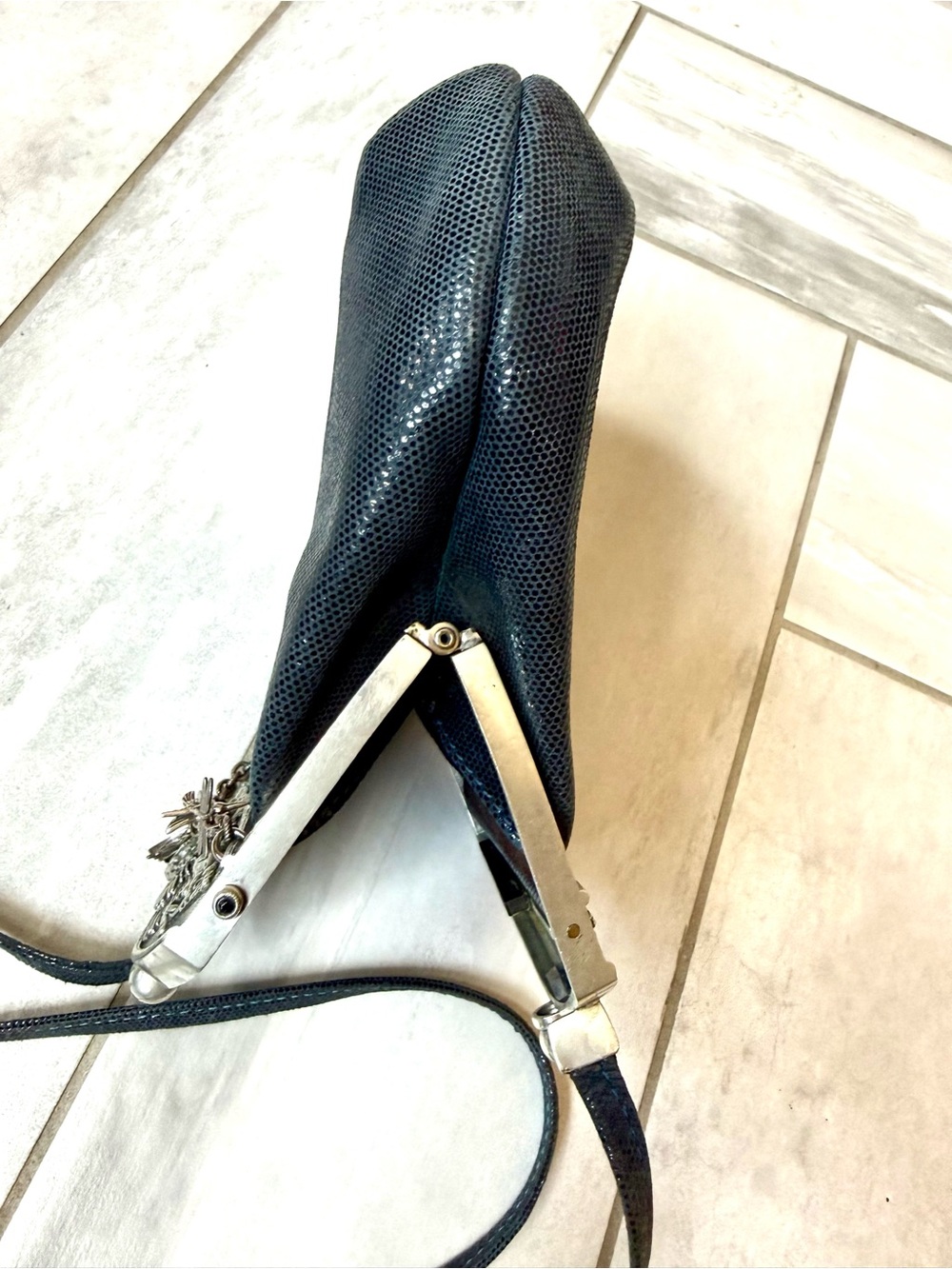 Moulin Rouge by James Culver Navy leather pewter jeweled crossbody shoulder blue - Picture 13 of 16